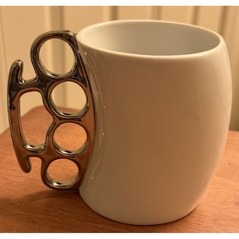 FISTICUP Knockout Fred Ceramic Coffee Mug w Brass Knuckle‎ Novelty Handle 4"